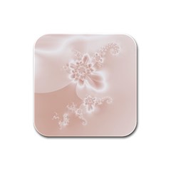 Tan White Floral Print Rubber Square Coaster (4 Pack)  by SpinnyChairDesigns