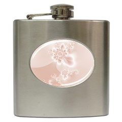 Tan White Floral Print Hip Flask (6 Oz) by SpinnyChairDesigns