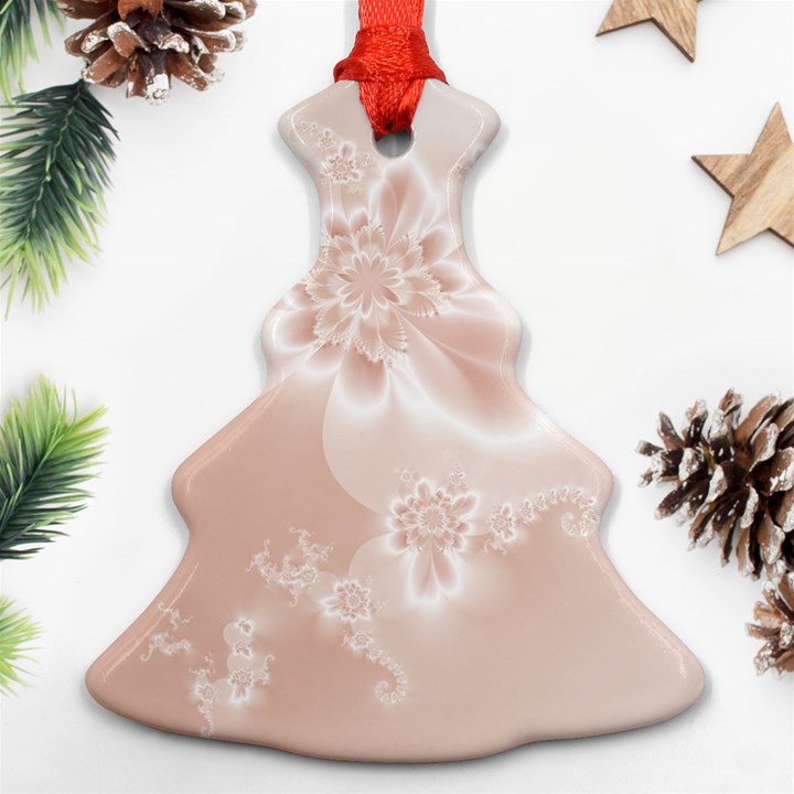 Tan White Floral Print Ornament (Christmas Tree) 