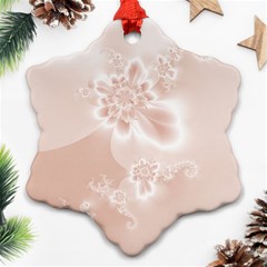 Tan White Floral Print Snowflake Ornament (two Sides) by SpinnyChairDesigns