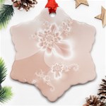 Tan White Floral Print Snowflake Ornament (Two Sides) Front