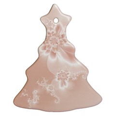 Tan White Floral Print Christmas Tree Ornament (two Sides) by SpinnyChairDesigns