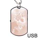 Tan White Floral Print Dog Tag USB Flash (Two Sides) Front