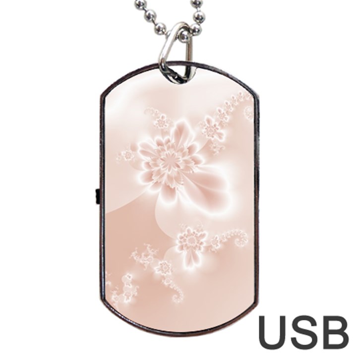 Tan White Floral Print Dog Tag USB Flash (Two Sides)