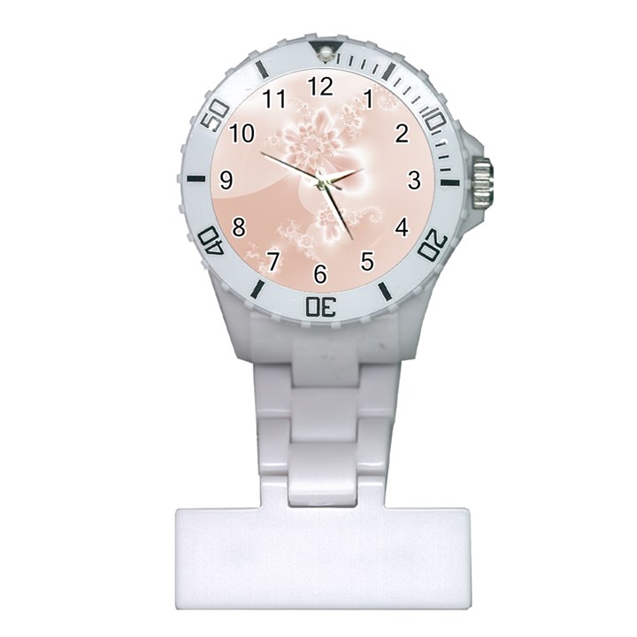 Tan White Floral Print Plastic Nurses Watch