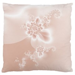 Tan White Floral Print Large Flano Cushion Case (two Sides) by SpinnyChairDesigns