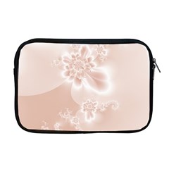 Tan White Floral Print Apple Macbook Pro 17  Zipper Case by SpinnyChairDesigns