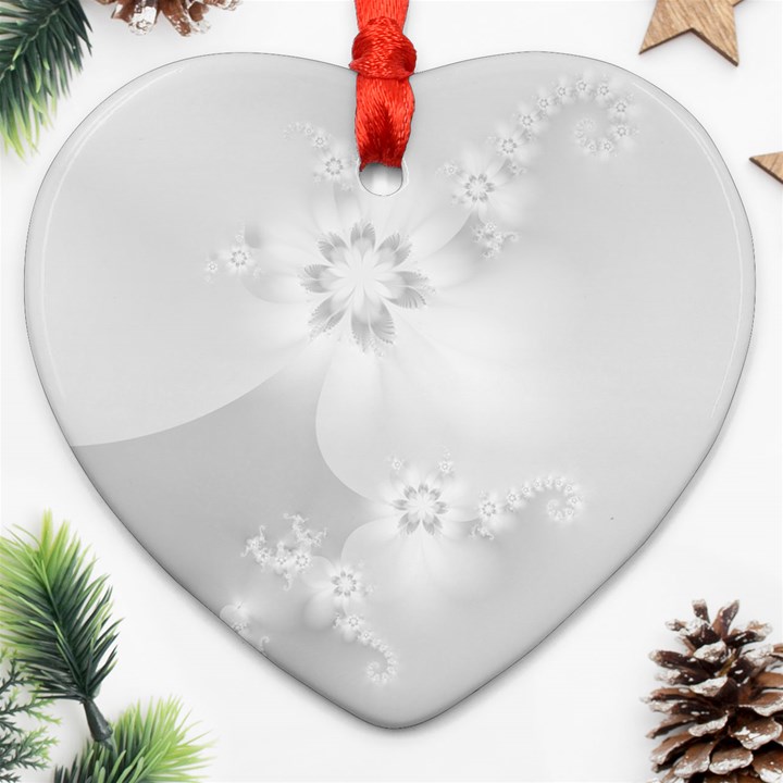 Wedding White Floral Print Ornament (Heart)