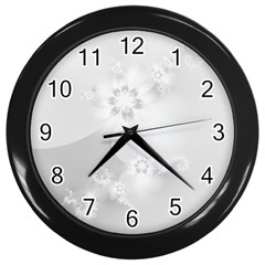 Wedding White Floral Print Wall Clock (black) by SpinnyChairDesigns