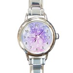 White Purple Floral Print Round Italian Charm Watch Front