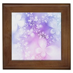 White Purple Floral Print Framed Tile by SpinnyChairDesigns