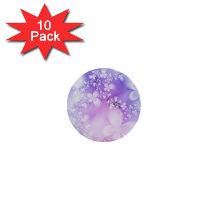 White Purple Floral Print 1  Mini Buttons (10 pack) 