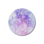 White Purple Floral Print Rubber Round Coaster (4 pack)  Front