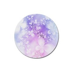 White Purple Floral Print Magnet 3  (round) by SpinnyChairDesigns