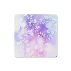 White Purple Floral Print Square Magnet by SpinnyChairDesigns