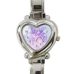 White Purple Floral Print Heart Italian Charm Watch by SpinnyChairDesigns