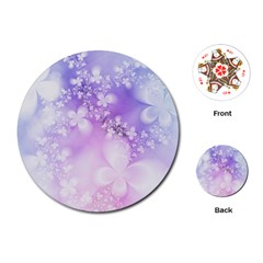 White Purple Floral Print Playing Cards Single Design (round) by SpinnyChairDesigns