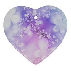 White Purple Floral Print Heart Ornament (two Sides) by SpinnyChairDesigns