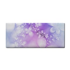 White Purple Floral Print Hand Towel by SpinnyChairDesigns