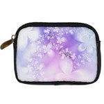 White Purple Floral Print Digital Camera Leather Case Front