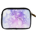 White Purple Floral Print Digital Camera Leather Case Back