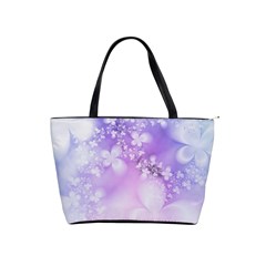 White Purple Floral Print Classic Shoulder Handbag by SpinnyChairDesigns