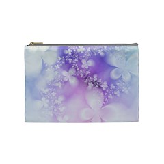 White Purple Floral Print Cosmetic Bag (medium) by SpinnyChairDesigns