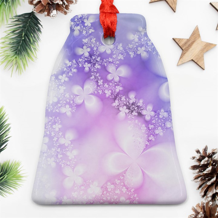 White Purple Floral Print Bell Ornament (Two Sides)