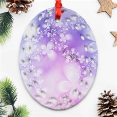 White Purple Floral Print Ornament (oval Filigree) by SpinnyChairDesigns