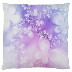 White Purple Floral Print Large Cushion Case (one Side) by SpinnyChairDesigns