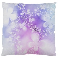 White Purple Floral Print Large Flano Cushion Case (two Sides) by SpinnyChairDesigns