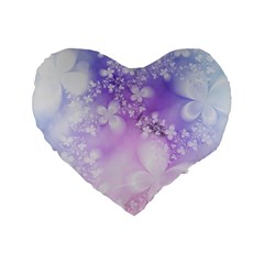 White Purple Floral Print Standard 16  Premium Flano Heart Shape Cushions by SpinnyChairDesigns