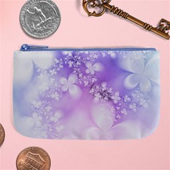 White Purple Floral Print Large Coin Purse by SpinnyChairDesigns