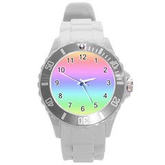 Pastel Rainbow Ombre Gradient Round Plastic Sport Watch (l) by SpinnyChairDesigns