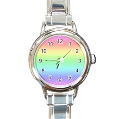 Pastel Rainbow Diamond Pattern Round Italian Charm Watch by SpinnyChairDesigns