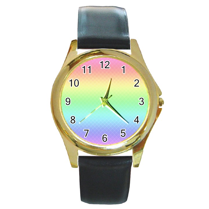 Pastel Rainbow Diamond Pattern Round Gold Metal Watch