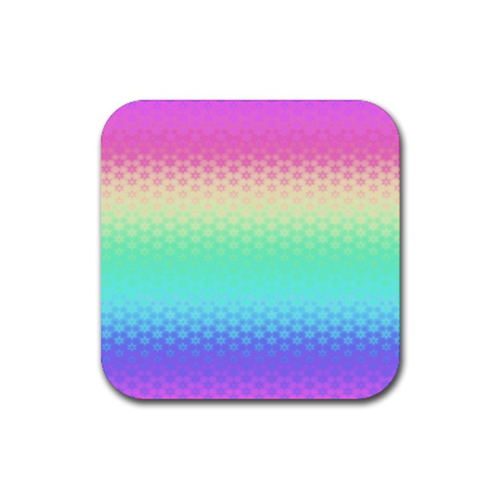 Rainbow Floral Ombre Print Rubber Coaster (Square) 