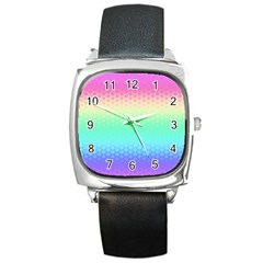 Rainbow Floral Ombre Print Square Metal Watch by SpinnyChairDesigns