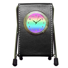 Rainbow Floral Ombre Print Pen Holder Desk Clock by SpinnyChairDesigns