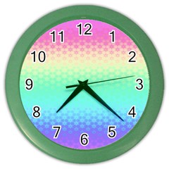 Rainbow Floral Ombre Print Color Wall Clock by SpinnyChairDesigns