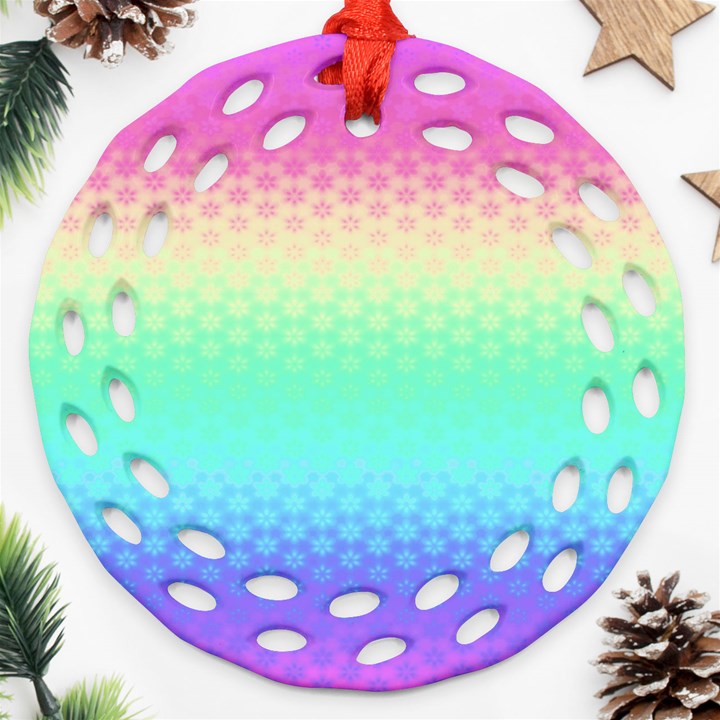 Rainbow Floral Ombre Print Round Filigree Ornament (Two Sides)