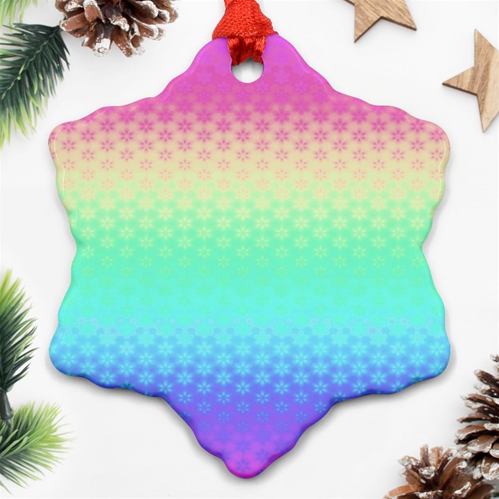 Rainbow Floral Ombre Print Snowflake Ornament (Two Sides)