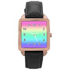 Rainbow Floral Ombre Print Rose Gold Leather Watch  by SpinnyChairDesigns