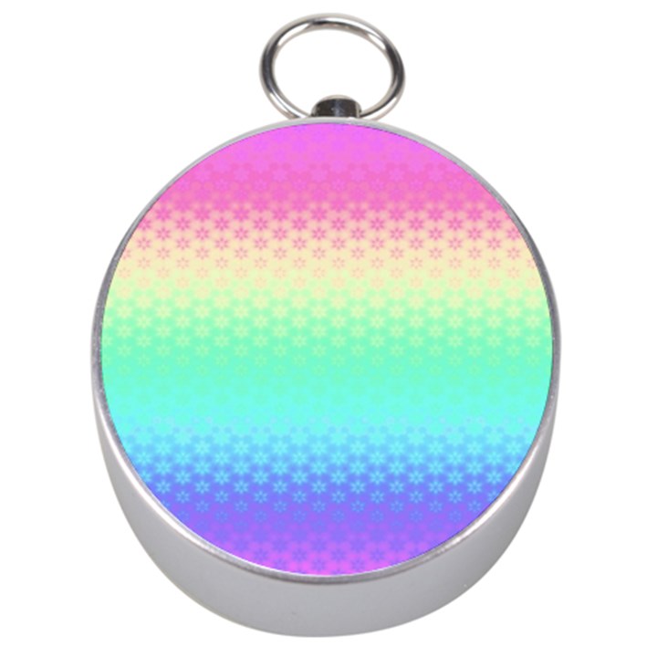 Rainbow Floral Ombre Print Silver Compasses