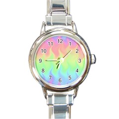 Pastel Rainbow Flame Ombre Round Italian Charm Watch by SpinnyChairDesigns