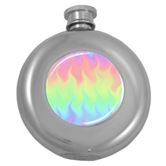 Pastel Rainbow Flame Ombre Round Hip Flask (5 Oz) by SpinnyChairDesigns