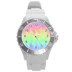 Pastel Rainbow Flame Ombre Round Plastic Sport Watch (l) by SpinnyChairDesigns