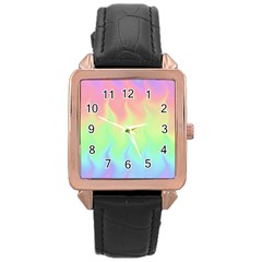 Pastel Rainbow Flame Ombre Rose Gold Leather Watch  by SpinnyChairDesigns