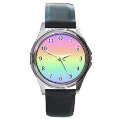 Pastel Rainbow Ombre Round Metal Watch by SpinnyChairDesigns