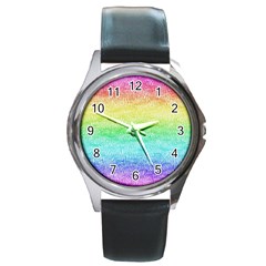 Rainbow Ombre Texture Round Metal Watch by SpinnyChairDesigns